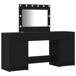 Berkfield Home 3-Piece Dressing Table Set with LED in Black Engineered Wood - thumbnail 2