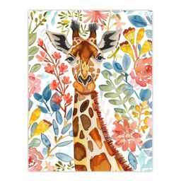 "Artery8 Giraffe Colourful Floral Watercolour Portrait Wall Art Print - Size: W18"" x H24""" - thumbnail 1