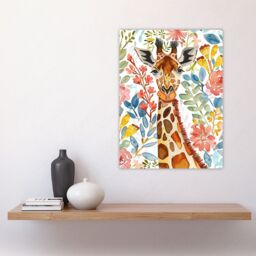 "Artery8 Giraffe Colourful Floral Watercolour Portrait Wall Art Print - Size: W18"" x H24""" - thumbnail 4