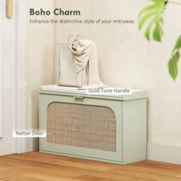 NESTLUNE Boho Shoe Bench with Padded Seat & Flip-Drawer, Light Green - Size: 100 cm x 15 cm - thumbnail 5
