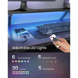 VASAGLE L-Shaped Gaming Desk Power Outlets LED Lights 2 Drawers USB Ports in Black - thumbnail 3