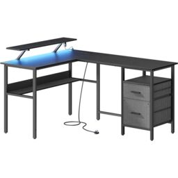 VASAGLE L-Shaped Gaming Desk Power Outlets LED Lights 2 Drawers USB Ports in Black - thumbnail 8