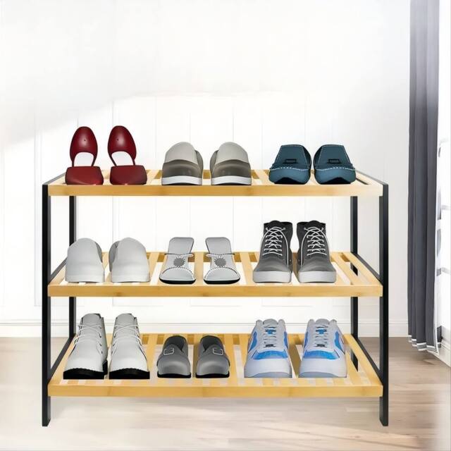 SPETLEK 3 Tier Natural Bamboo Shoe Rack Stand Shelf Organiser - image 1