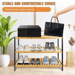 SPETLEK 3 Tier Natural Bamboo Shoe Rack Stand Shelf Organiser - thumbnail 4