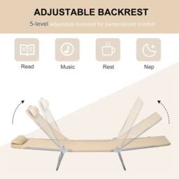 Nordara brown 2 Outdoor Foldable Sun Loungers, 5-Level Backrest in Beige - thumbnail 3