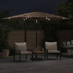 Berkfield Home Comfortable Garden Parasol with LEDs & Steel Pole Brown 288x288 in Tan - thumbnail 1