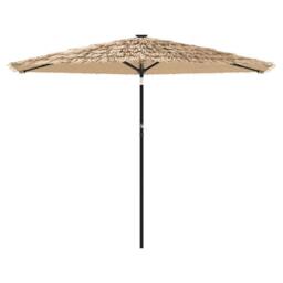 Berkfield Home Comfortable Garden Parasol with LEDs & Steel Pole Brown 288x288 in Tan - thumbnail 4