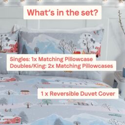 Rapport Home Winter Town Polycotton Duvet Cover Set With Pillowcase in Silver - Size: King - thumbnail 4