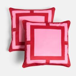 OHS 2 x Square Print Matte Velvet Decorative Cushion Covers in Pink - Size: 45 cm x 45 cm - thumbnail 3