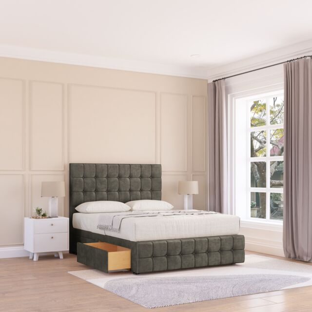 "Sloomy Berlin Divan Bed Base 2 Drawers 12"" Footboard & 54"" Floor Standing Headboard in Light Grey - Size: Single" - image 1
