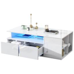 STILVORA Coffee Table 100cm with LED Lights & 2 Drawers White - thumbnail 5