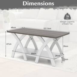 "Gymax 40"" Farmhouse Wooden Accent Table Coffee Table with Storage Shelf in White" - thumbnail 2