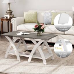 "Gymax 40"" Farmhouse Wooden Accent Table Coffee Table with Storage Shelf in White" - thumbnail 9