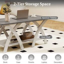 "Gymax 40"" Farmhouse Wooden Accent Table Coffee Table with Storage Shelf in White" - thumbnail 5