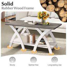 "Gymax 40"" Farmhouse Wooden Accent Table Coffee Table with Storage Shelf in White" - thumbnail 4