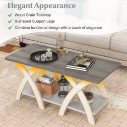 "Gymax 40"" Farmhouse Wooden Accent Table Coffee Table with Storage Shelf in White" - thumbnail 3