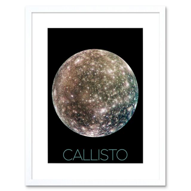 "Artery8 Wall Art Print NASA Galileo Spacecraft Jupiters Moon Callisto Poster Artwork Framed 9X7 Inch in White - Size: W7"" x H9""" - image 1