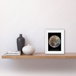 "Artery8 Wall Art Print NASA Galileo Spacecraft Jupiters Moon Callisto Poster Artwork Framed 9X7 Inch in White - Size: W7"" x H9""" - thumbnail 2
