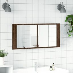 Berkfield Home LED Bathroom Mirror Cabinet Brown Oak 100x12x45 cm - Size: 100 x 12 x 45 cm - thumbnail 3