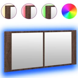 Berkfield Home LED Bathroom Mirror Cabinet Brown Oak 100x12x45 cm - Size: 100 x 12 x 45 cm - thumbnail 2