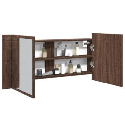 Berkfield Home LED Bathroom Mirror Cabinet Brown Oak 100x12x45 cm - Size: 100 x 12 x 45 cm