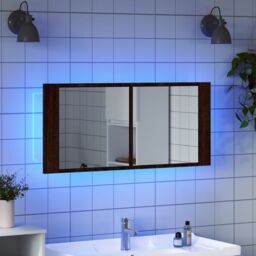 Berkfield Home LED Bathroom Mirror Cabinet Brown Oak 100x12x45 cm - Size: 100 x 12 x 45 cm - thumbnail 4