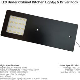Loops 6x MATT BLACK Ultra-Slim Rectangle Under Cabinet Kitchen Light & Driver Kit - Natural White LED - thumbnail 1