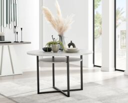 FurnitureboxUK Adley Grey Concrete Effect & Black Round Dining Table with Shelf & 4 Velvet Pesaro Dining Chairs in Mustard - thumbnail 2