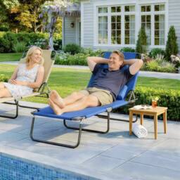 Kelvenix Folding Sun Lounger Reclining Chair Pillow Reading Hole Blue - Size: 0.6m2 - thumbnail 6