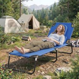 Kelvenix Folding Sun Lounger Reclining Chair Pillow Reading Hole Blue - Size: 0.6m2 - thumbnail 5