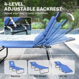 Kelvenix Folding Sun Lounger Reclining Chair Pillow Reading Hole Blue - Size: 0.6m2 - thumbnail 4