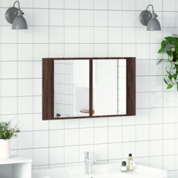 Berkfield Home LED Bathroom Mirror Cabinet Brown Oak 80x12x45 cm Acrylic - Size: 80 x 12 x 45 cm - thumbnail 3