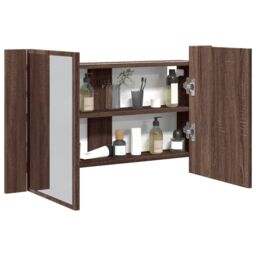 Berkfield Home LED Bathroom Mirror Cabinet Brown Oak 80x12x45 cm Acrylic - Size: 80 x 12 x 45 cm
