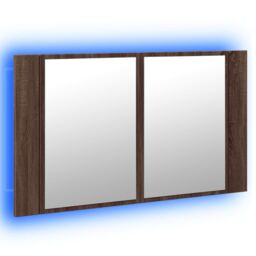 Berkfield Home LED Bathroom Mirror Cabinet Brown Oak 80x12x45 cm Acrylic - Size: 80 x 12 x 45 cm - thumbnail 5