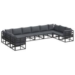Berkfield Home Garden Sofa Set with Cushion with Pillow 10 pcs Black Aluminium - thumbnail 3