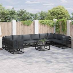 Berkfield Home Garden Sofa Set with Cushion with Pillow 10 pcs Black Aluminium - thumbnail 2