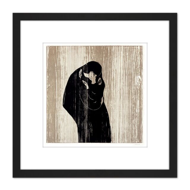 Artery8 Painting Edvard Munch Kiss IV Picture 8X8 Inch Square Wooden Framed Wall Art Print Picture with Mount in Black - image 1
