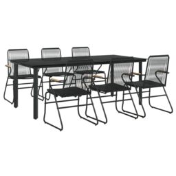 Berkfield Home 7 Piece Garden Dining Set Black PVC Rattan - thumbnail 3