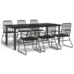 Berkfield Home 7 Piece Garden Dining Set Black PVC Rattan - thumbnail 2
