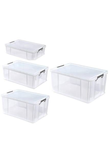 Whitefurze Set of 4 Allstore Storage Box with Lid & Silver Clamps in Clear - image 1