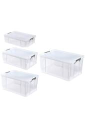 Whitefurze Set of 4 Allstore Storage Box with Lid & Silver Clamps in Clear