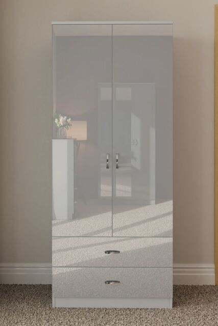 FWStyle Men's High Gloss 2 Door 2 Drawer Combination Double Wardrobe in Grey - image 1