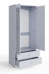 FWStyle Men's High Gloss 2 Door 2 Drawer Combination Double Wardrobe in Grey - thumbnail 5