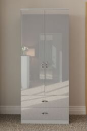 FWStyle Men's High Gloss 2 Door 2 Drawer Combination Double Wardrobe in Grey - thumbnail 1