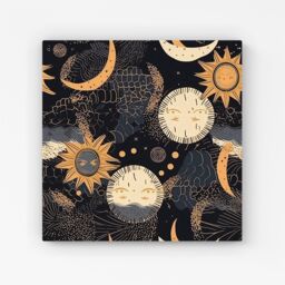 Warren Reed - Designer Gold Sun & Moon Canvas in Yellow - Size: w10 inch x h10 inch - thumbnail 1