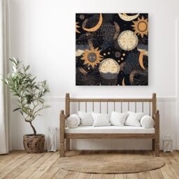 Warren Reed - Designer Gold Sun & Moon Canvas in Yellow - Size: w10 inch x h10 inch - thumbnail 3
