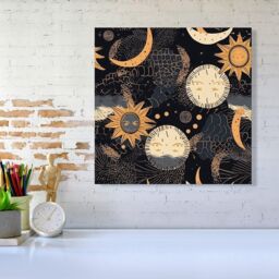 Warren Reed - Designer Gold Sun & Moon Canvas in Yellow - Size: w10 inch x h10 inch - thumbnail 2