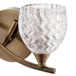 Loops LED Twin Wall Light Twist Arm Antique Brass Glass Pattern Dimming Lamp Lighting in Clear - thumbnail 4