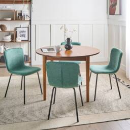 Wyld and Coco 4-Piece Green Upholstered Dining Chairs Black Powder-Coated Metal Legs