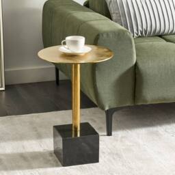Wyld and Coco Gold Round Aluminium Side Table with Black Marble Base 30cm